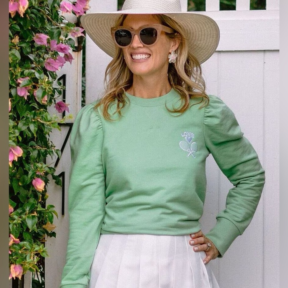 NWT Sail To Sable PALM BEACH LATELY Tennis Green Long Puff Sleeve Sweatshirt XS